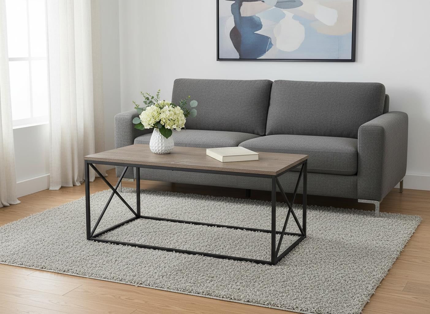 41" Taupe And Black Metal Coffee Table Homeroots Living Room