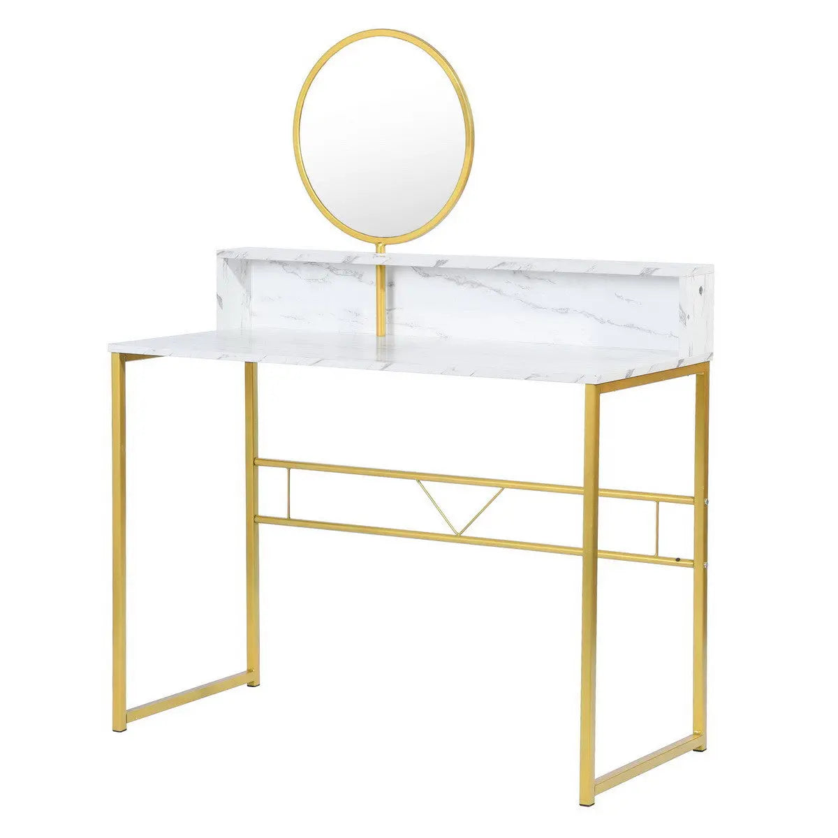 41" White And Gold Faux Marble and Steel Vanity Table with Mirror Homeroots Living Room