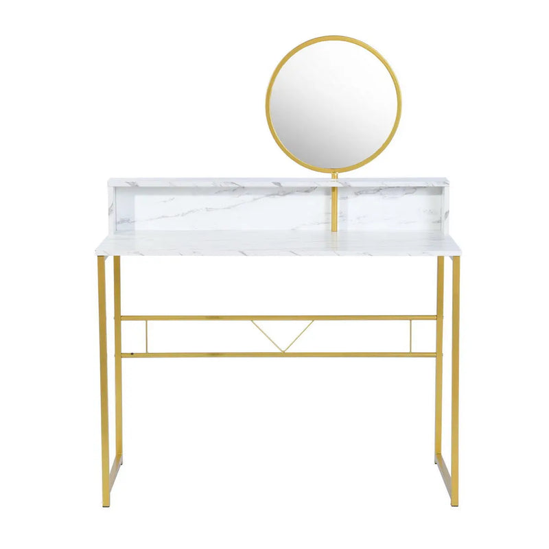 41" White And Gold Faux Marble and Steel Vanity Table with Mirror Homeroots Living Room