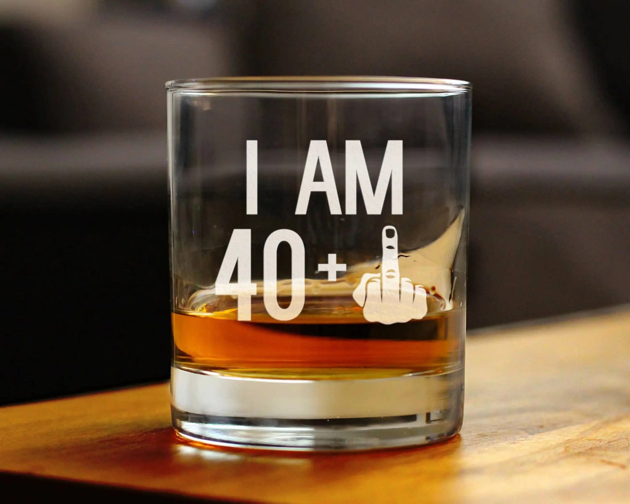 41st Birthday Gifts - 40 Middle Finger Whiskey Rocks Glass Bevvee