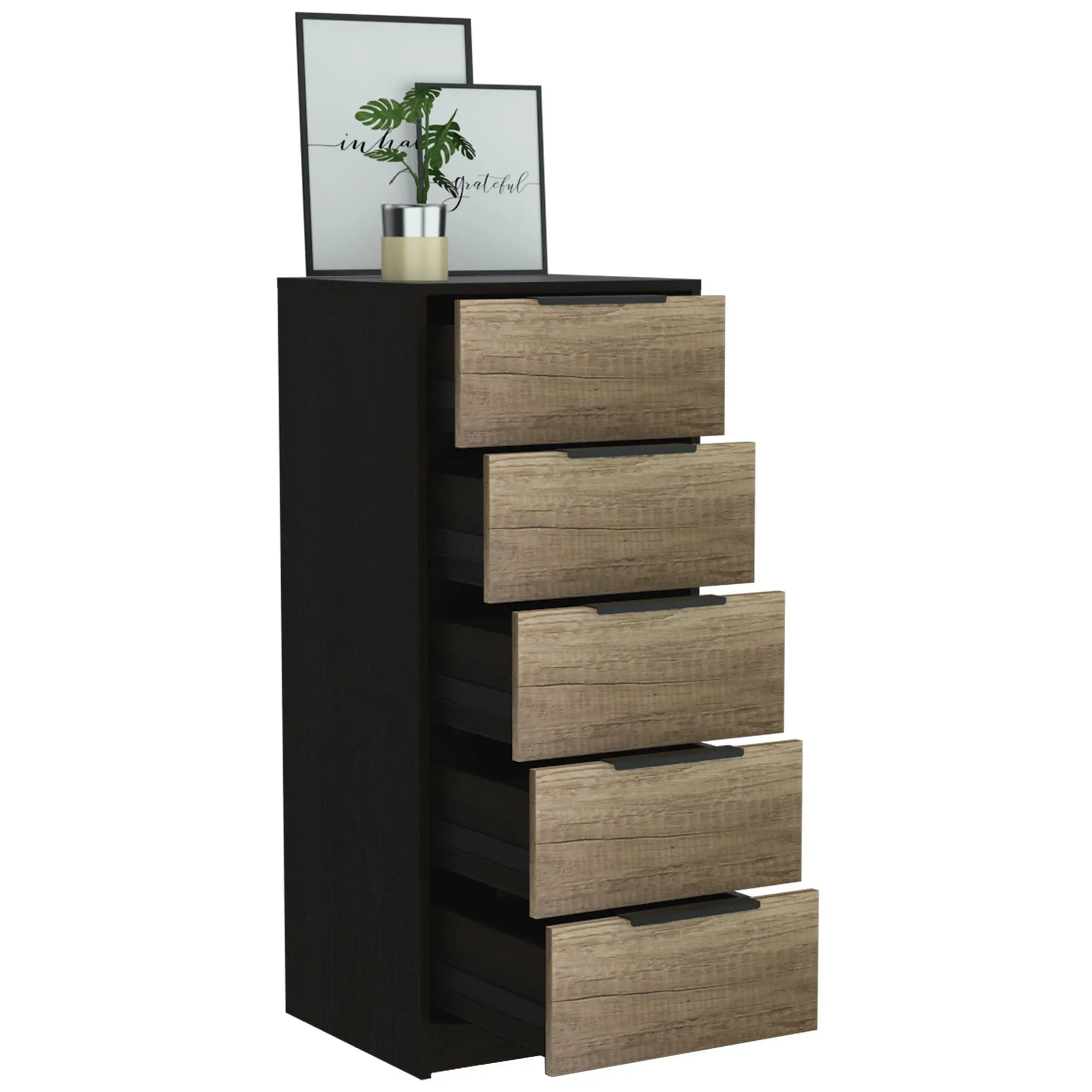 42" Black And Light Oak Manufactured Wood Five Drawer Chest - GreatEagleInc