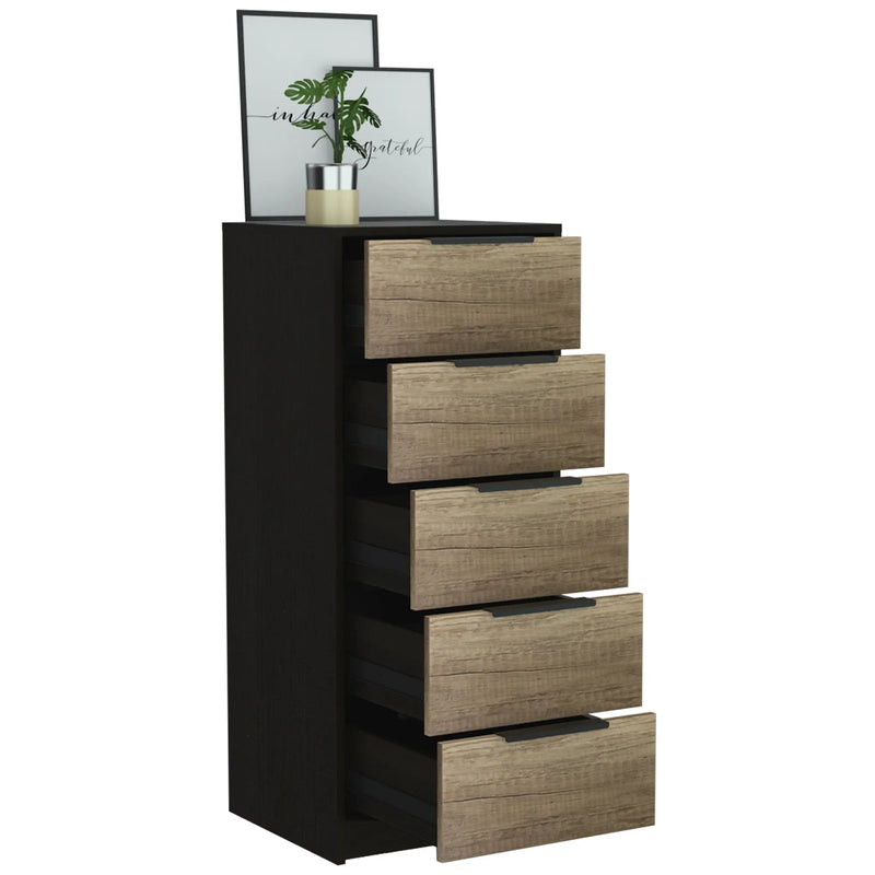 42" Black And Light Oak Manufactured Wood Five Drawer Chest - GreatEagleInc