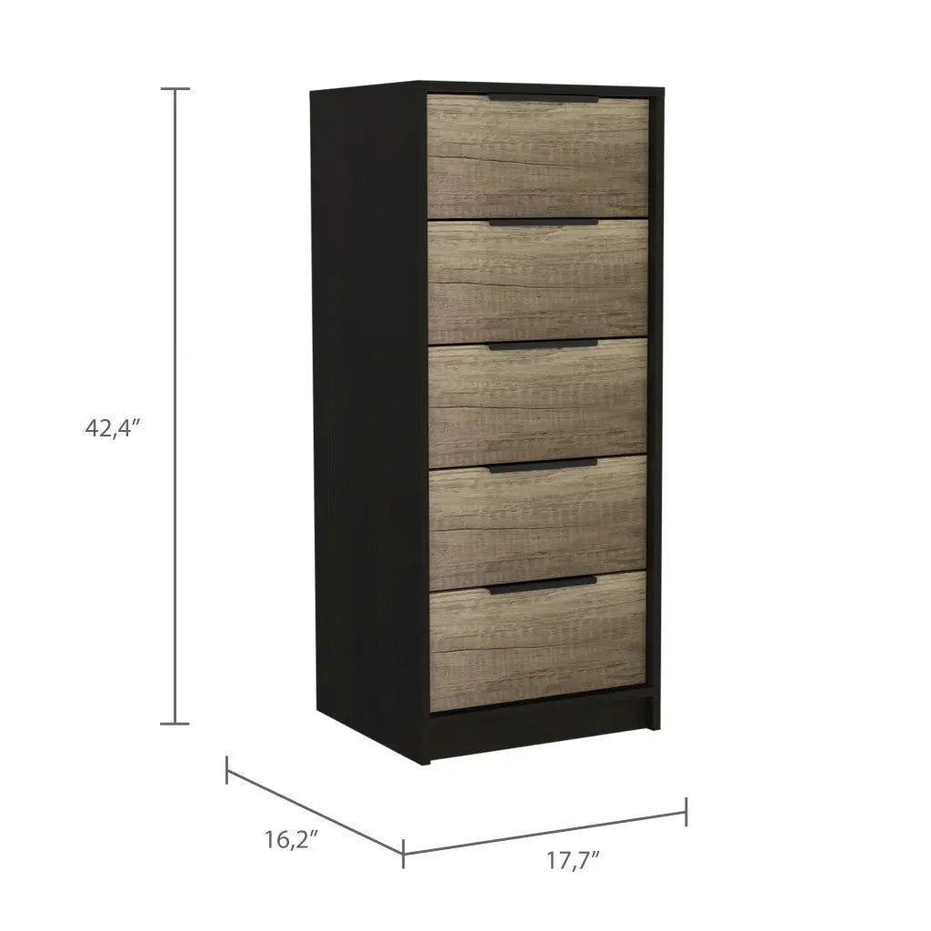 42" Black And Light Oak Manufactured Wood Five Drawer Chest - GreatEagleInc