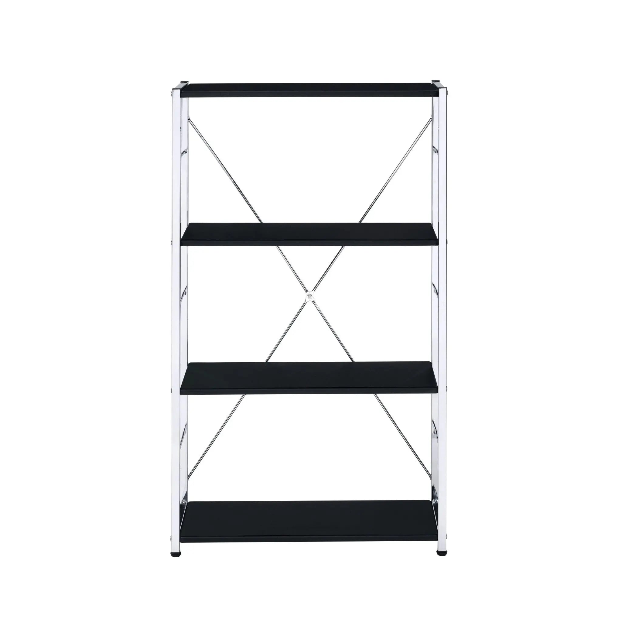 42" Black And Silver Metal and Wood Four Tier Etagere Bookcase Homeroots Office