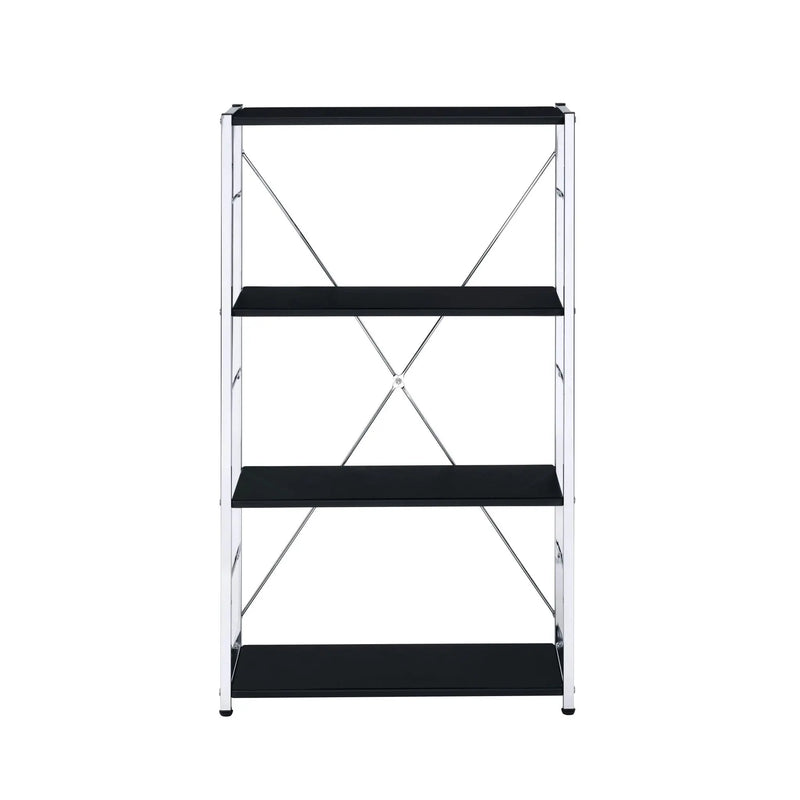 42" Black And Silver Metal and Wood Four Tier Etagere Bookcase Homeroots Office