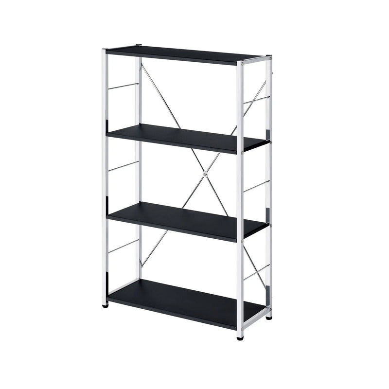 42" Black And Silver Metal and Wood Four Tier Etagere Bookcase Homeroots Office