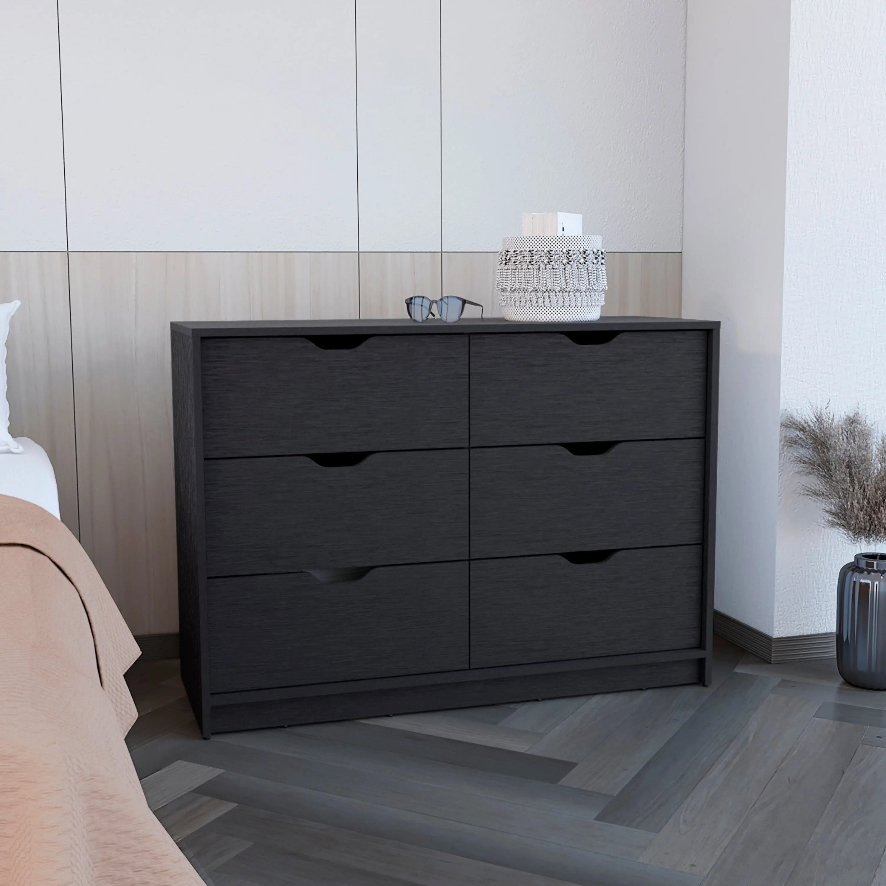 42" Black Four Drawer Double Dresser Homeroots Bed & Bath