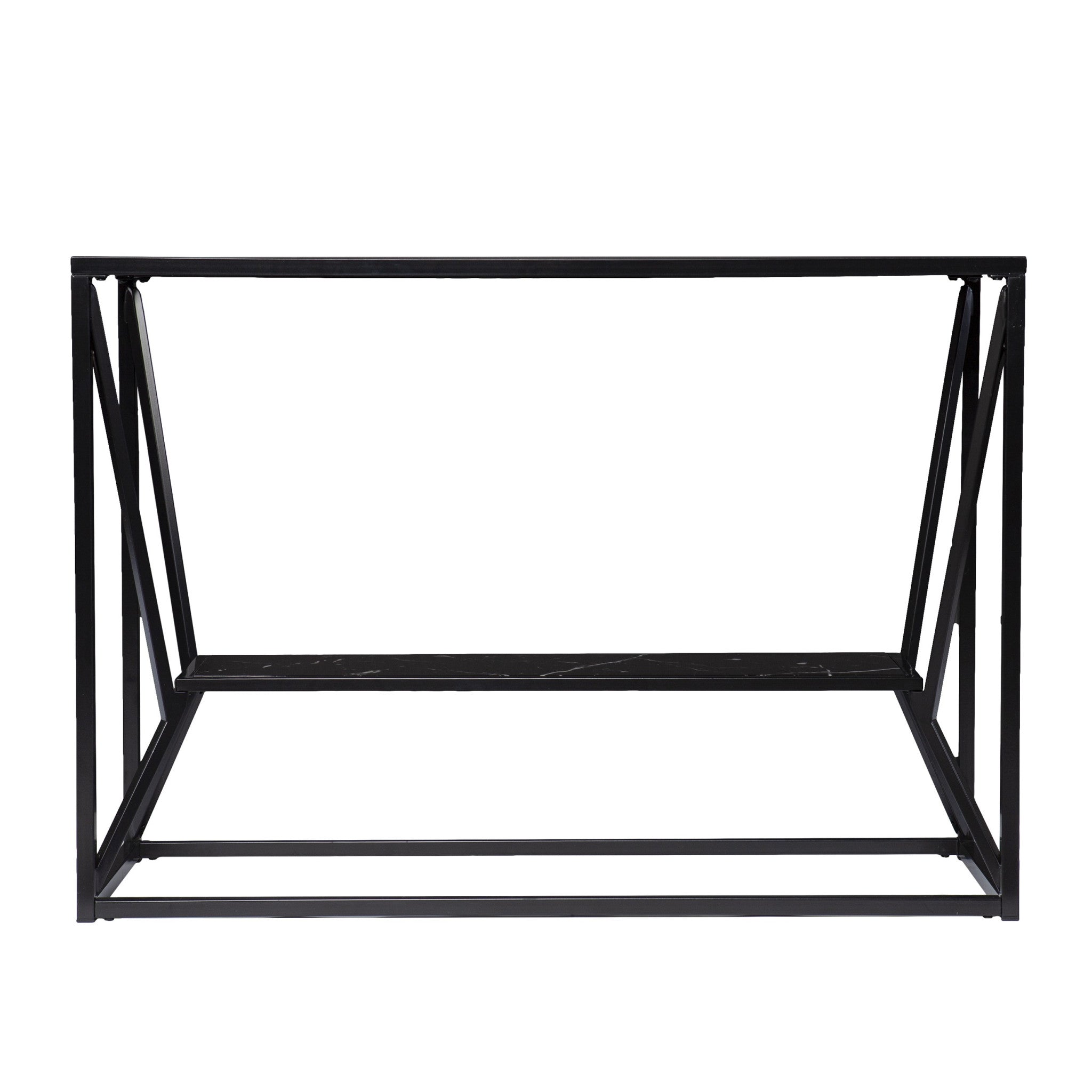 42" Black Glass Frame Console Table With Shelves Homeroots Living Room