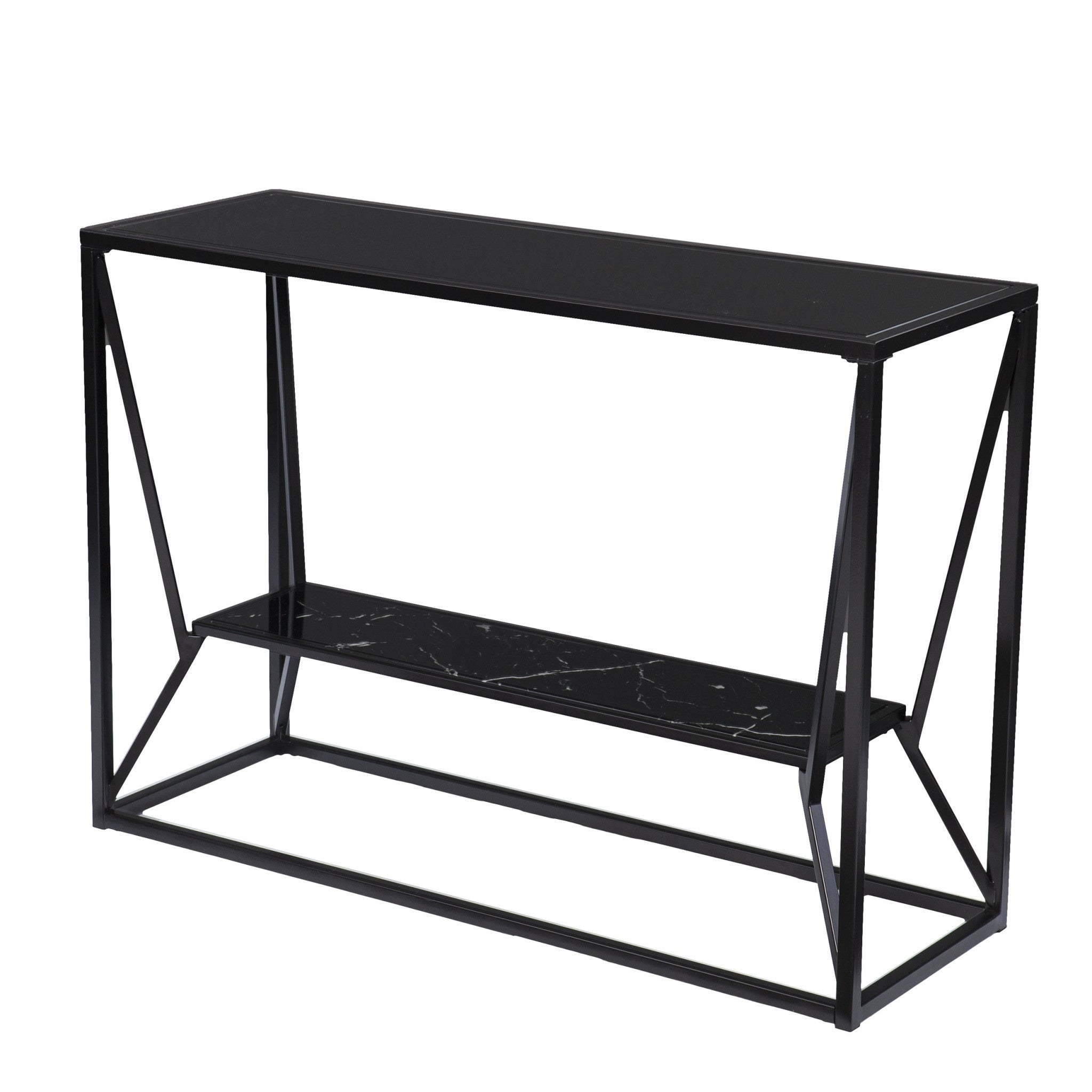 42" Black Glass Frame Console Table With Shelves Homeroots Living Room