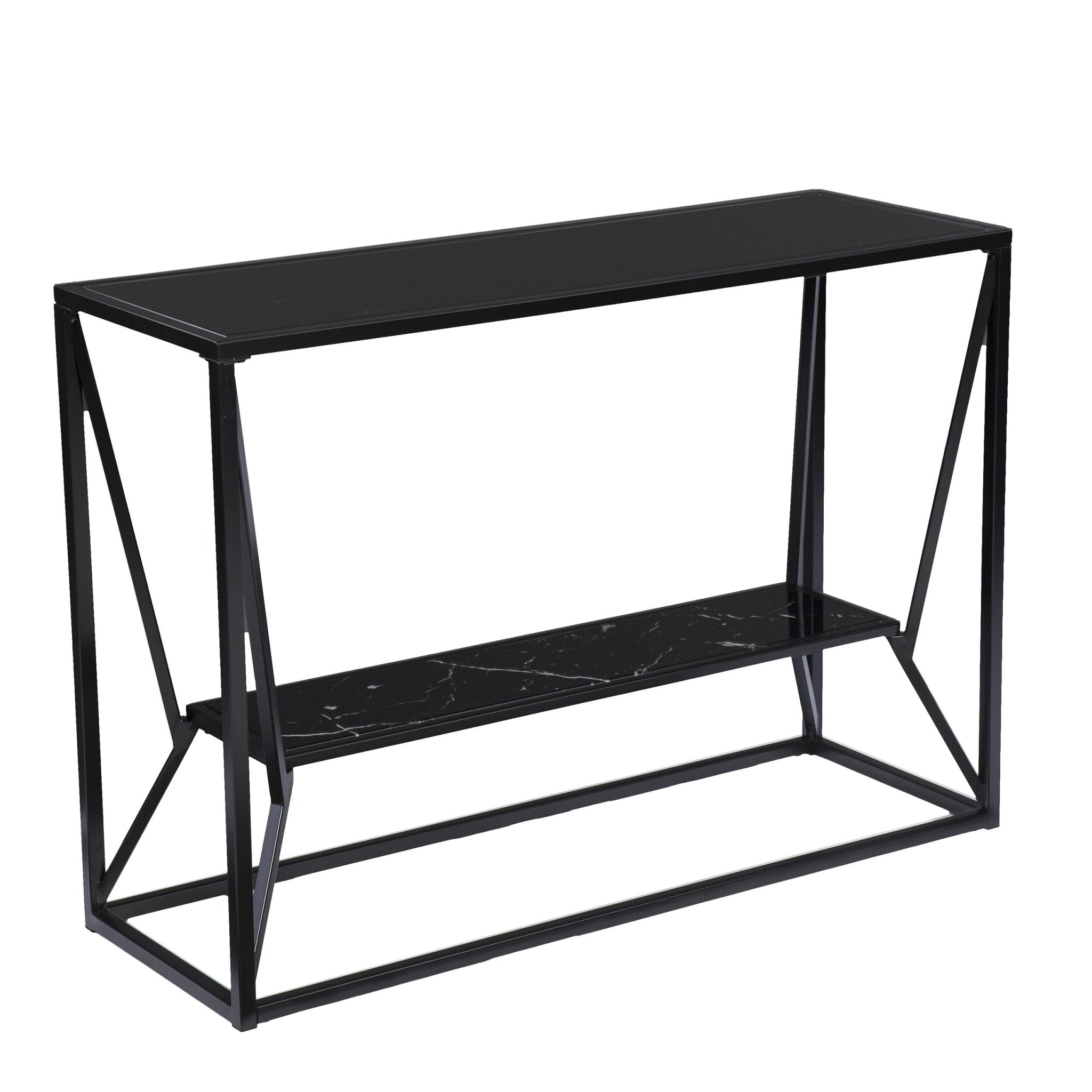 42" Black Glass Frame Console Table With Shelves Homeroots Living Room