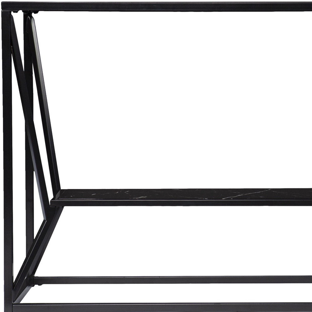 42" Black Glass Frame Console Table With Shelves Homeroots Living Room