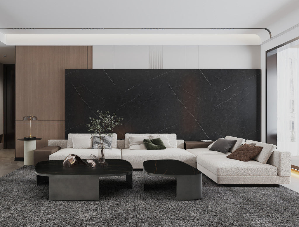 42" Black Ceramic Tile and Steel Coffee Table - GreatEagleInc