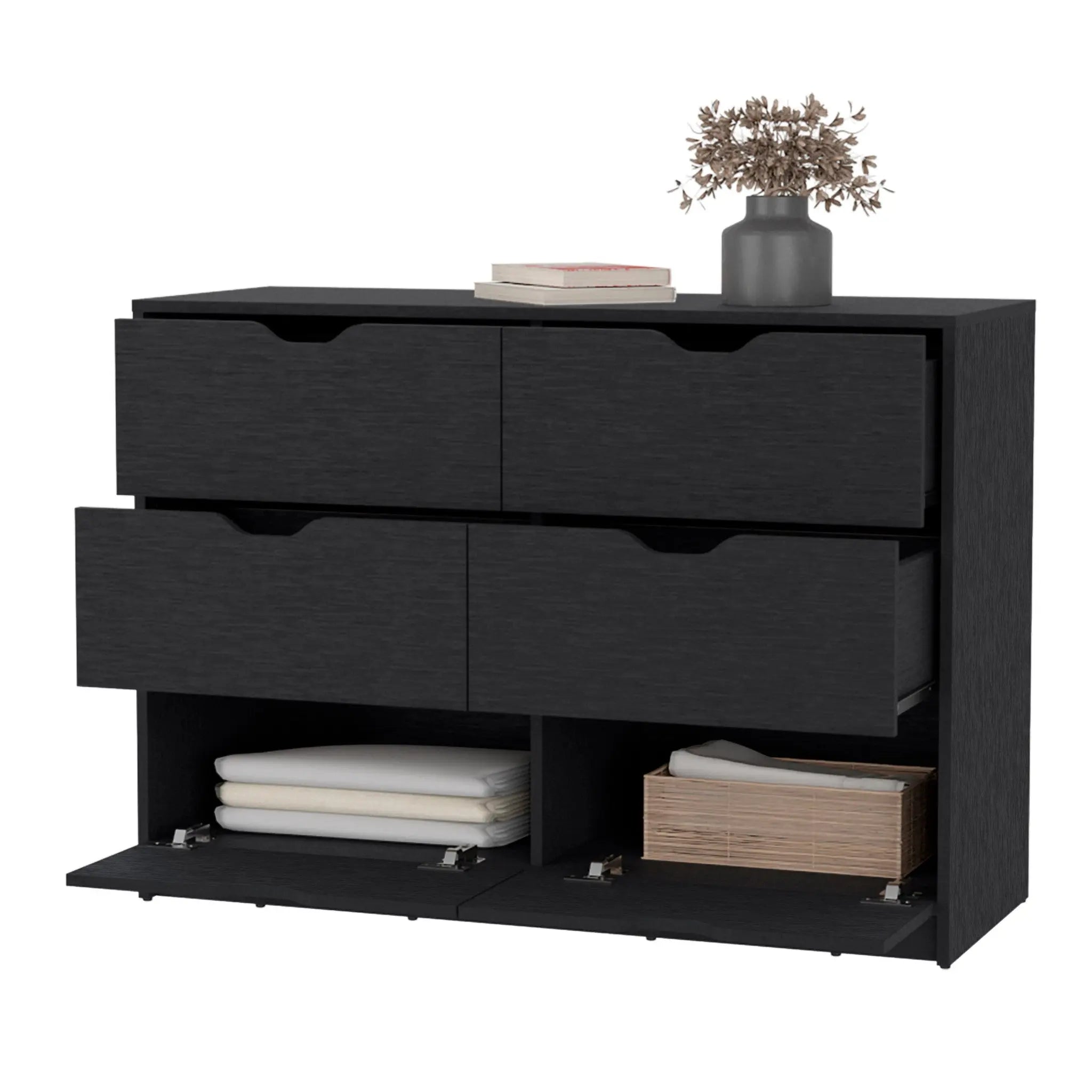 42" Black Manufactured Wood Six Drawer Modern Dresser Homeroots Bed & Bath