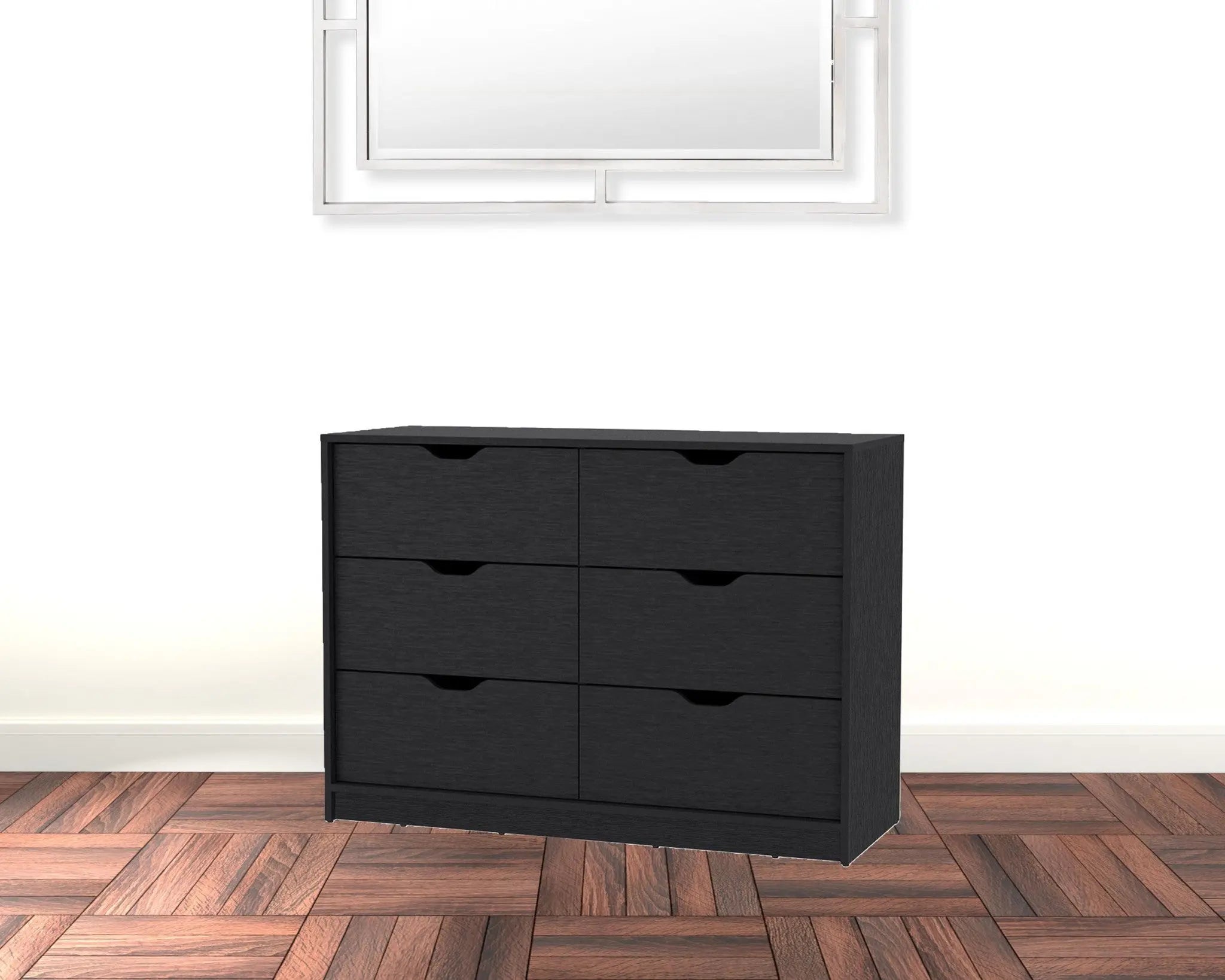 42" Black Manufactured Wood Six Drawer Modern Dresser Homeroots Bed & Bath