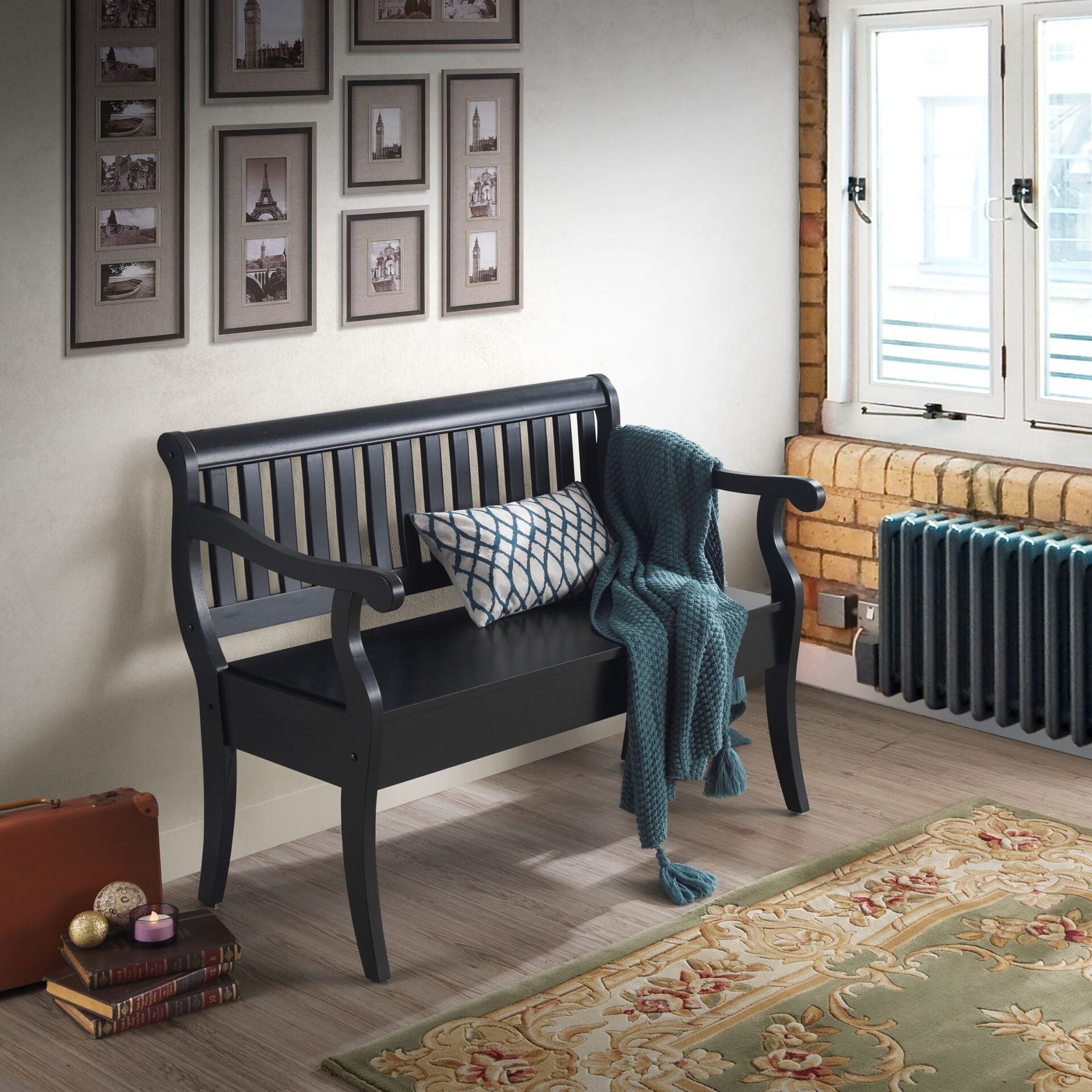 42" Black Solid Wood Distressed Storage Bench With Flip Top Homeroots Living Room