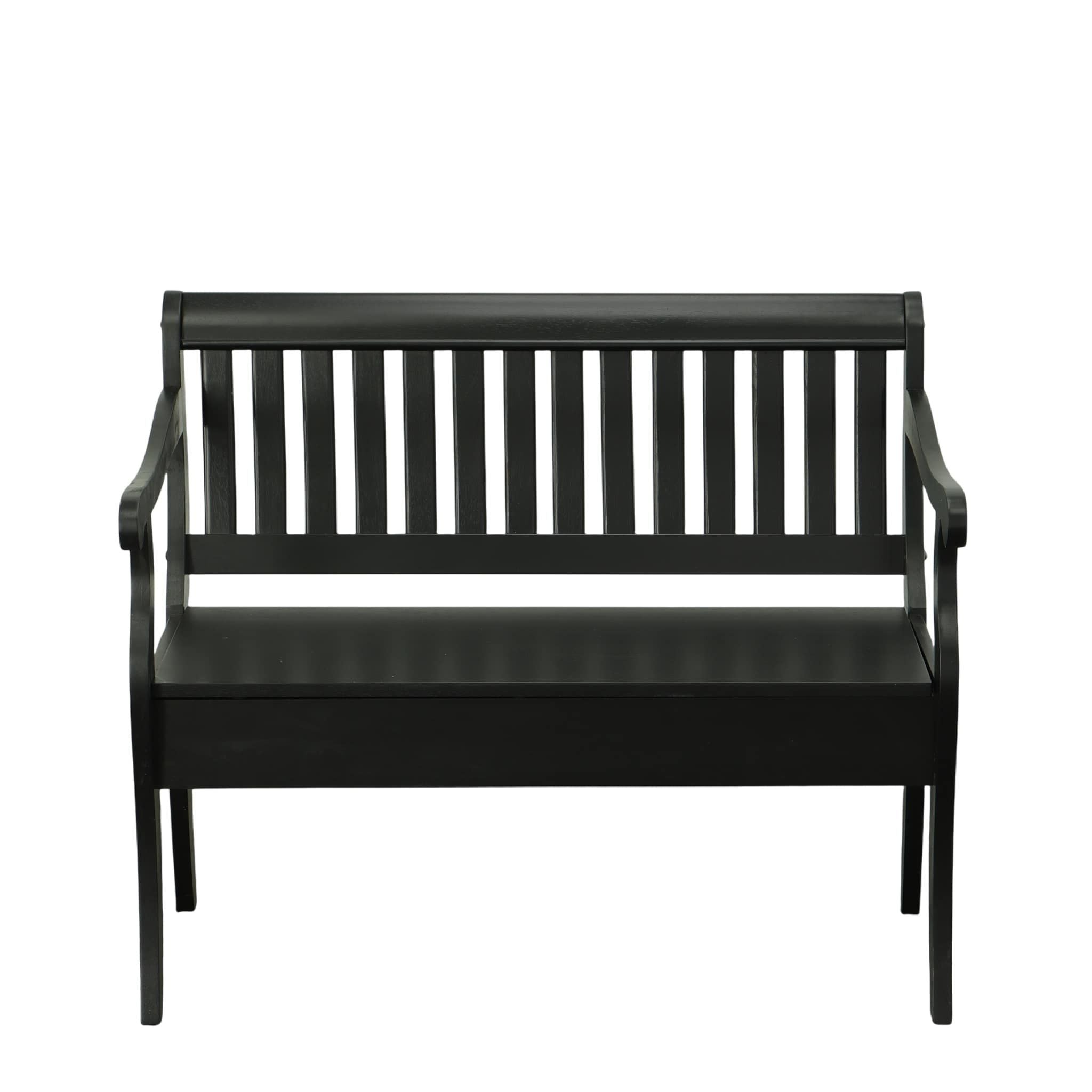42" Black Solid Wood Distressed Storage Bench With Flip Top Homeroots Living Room