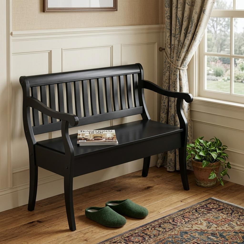 42" Black Solid Wood Distressed Storage Bench With Flip Top Homeroots Living Room