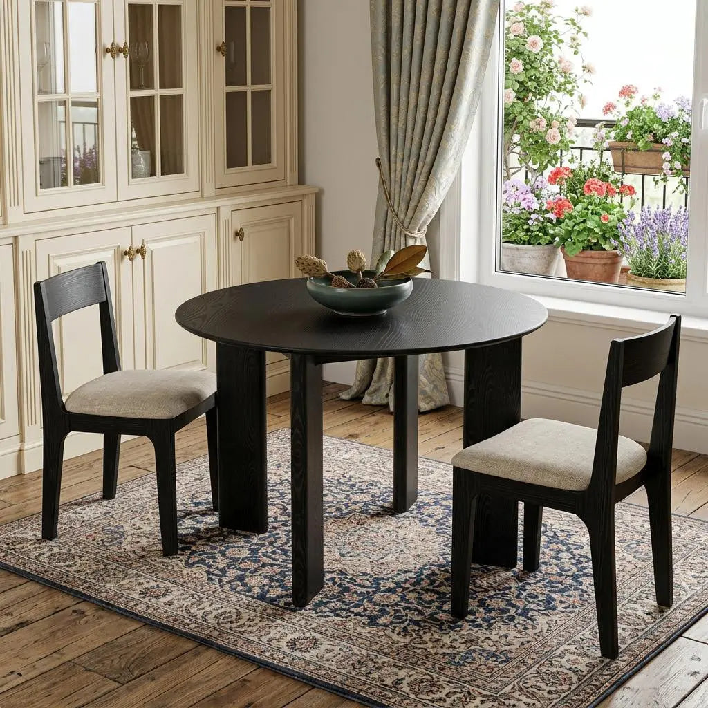 42" Black Solid Wood Round Top Dining Table Homeroots Kitchen & Dining