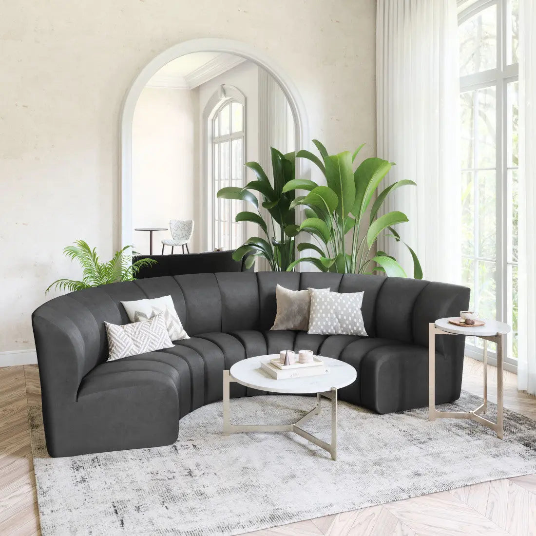 42" Black Velvet Modular Sofa Homeroots Living Room