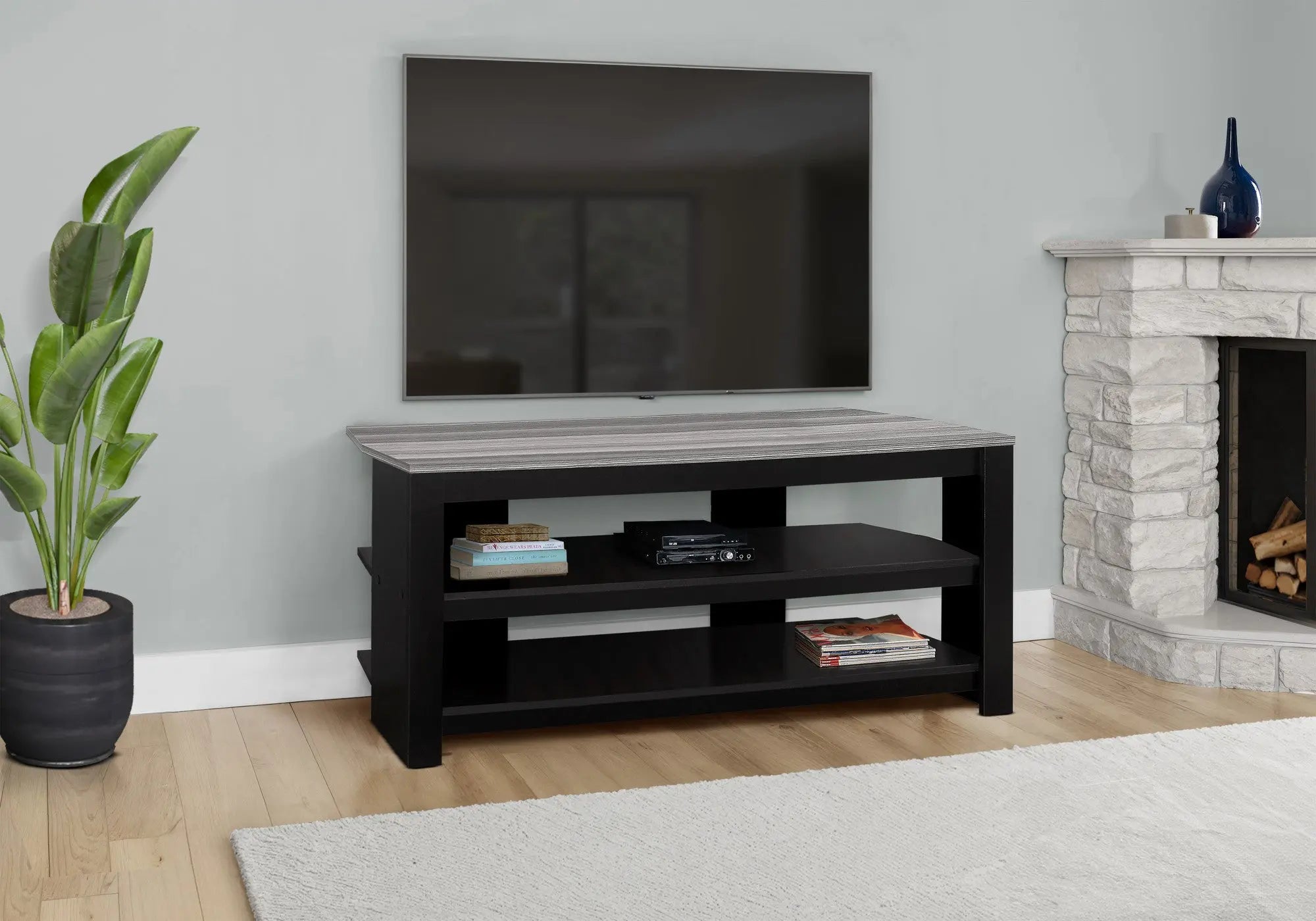 42" Black and Gray Open Shelving TV Stand Homeroots Living Room