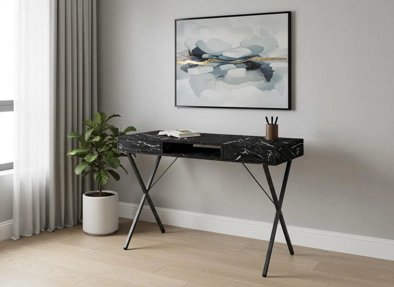 42" Black and White and Black Computer Desk With Two Drawers Homeroots Office