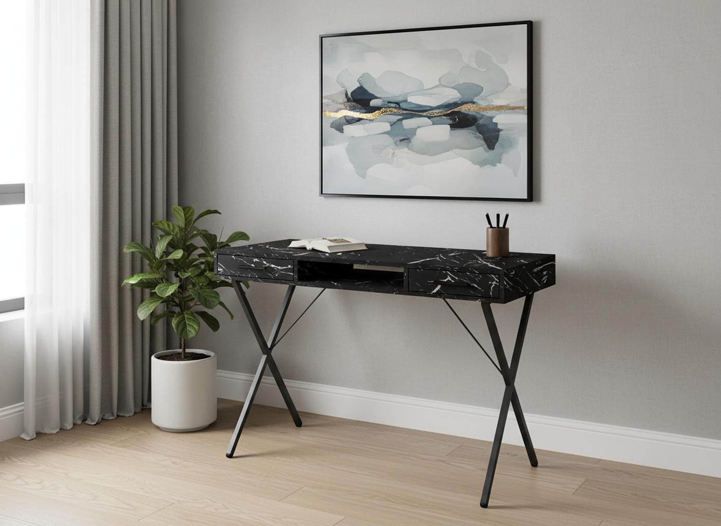 42" Black and White and Black Computer Desk With Two Drawers Homeroots Office