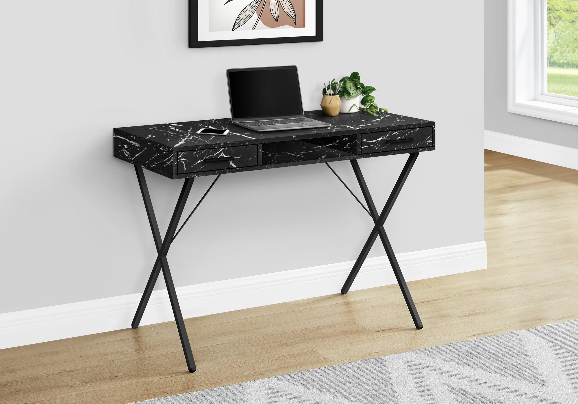 42" Black and White and Black Computer Desk With Two Drawers Homeroots Office