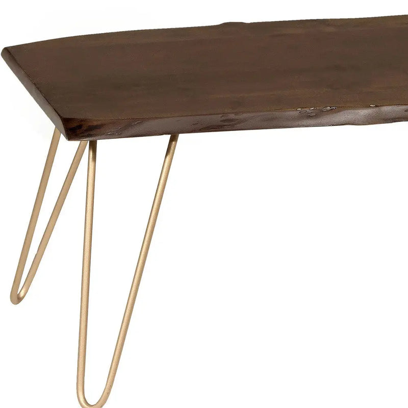 42" Brown And Gold Solid Wood And Iron Coffee Table Homeroots Living Room
