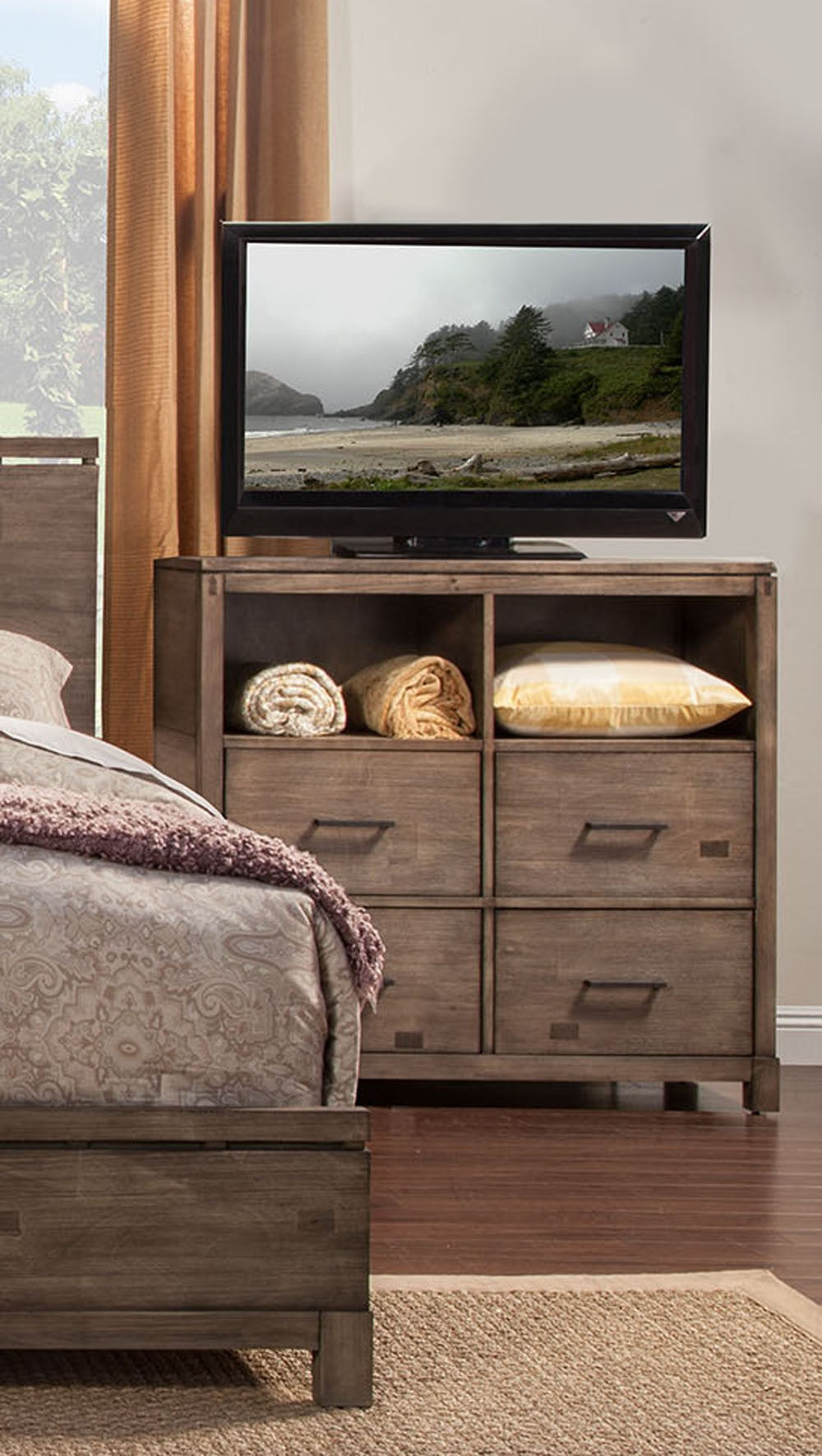 42" Brown Solid Wood Open Shelving TV Stand - GreatEagleInc