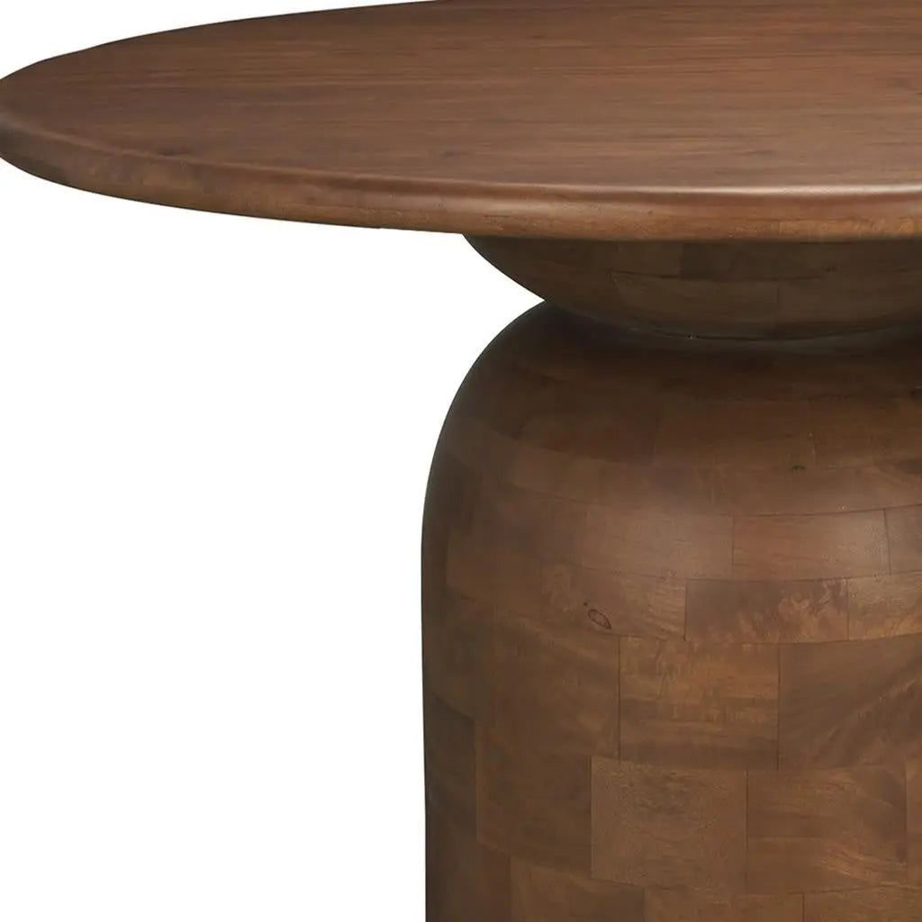 42" Brown Solid Wood Pedestal Base Round Top Dining Table Homeroots Kitchen & Dining