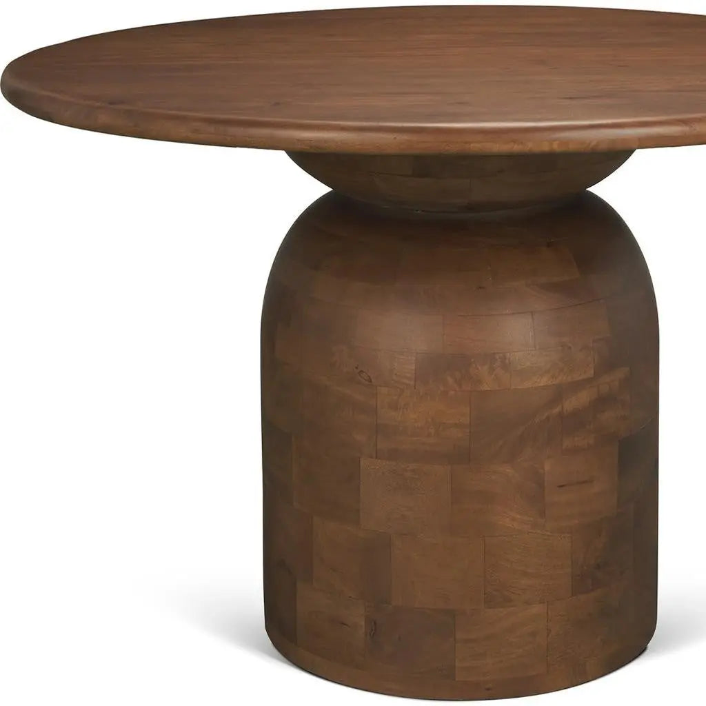 42" Brown Solid Wood Pedestal Base Round Top Dining Table Homeroots Kitchen & Dining