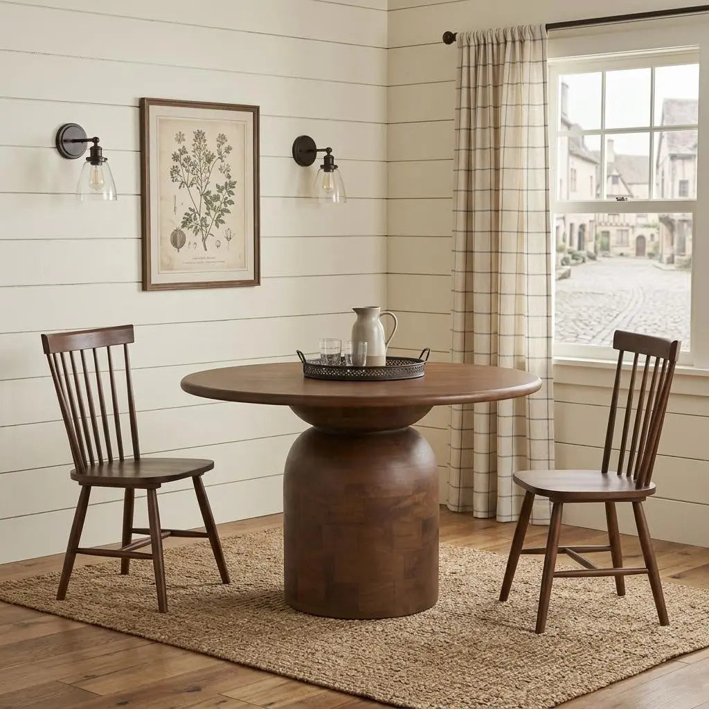42" Brown Solid Wood Pedestal Base Round Top Dining Table Homeroots Kitchen & Dining