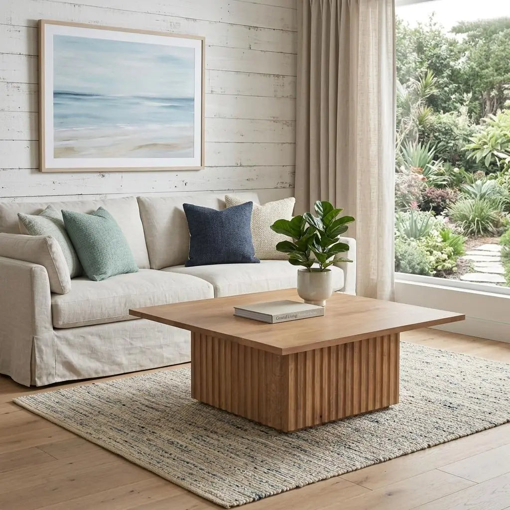 42" Brown Solid Wood Square Block Coffee Table Homeroots Living Room