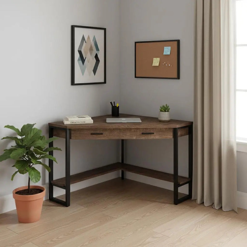 42" Brown and Black Corner Computer Desk - GreatEagleInc