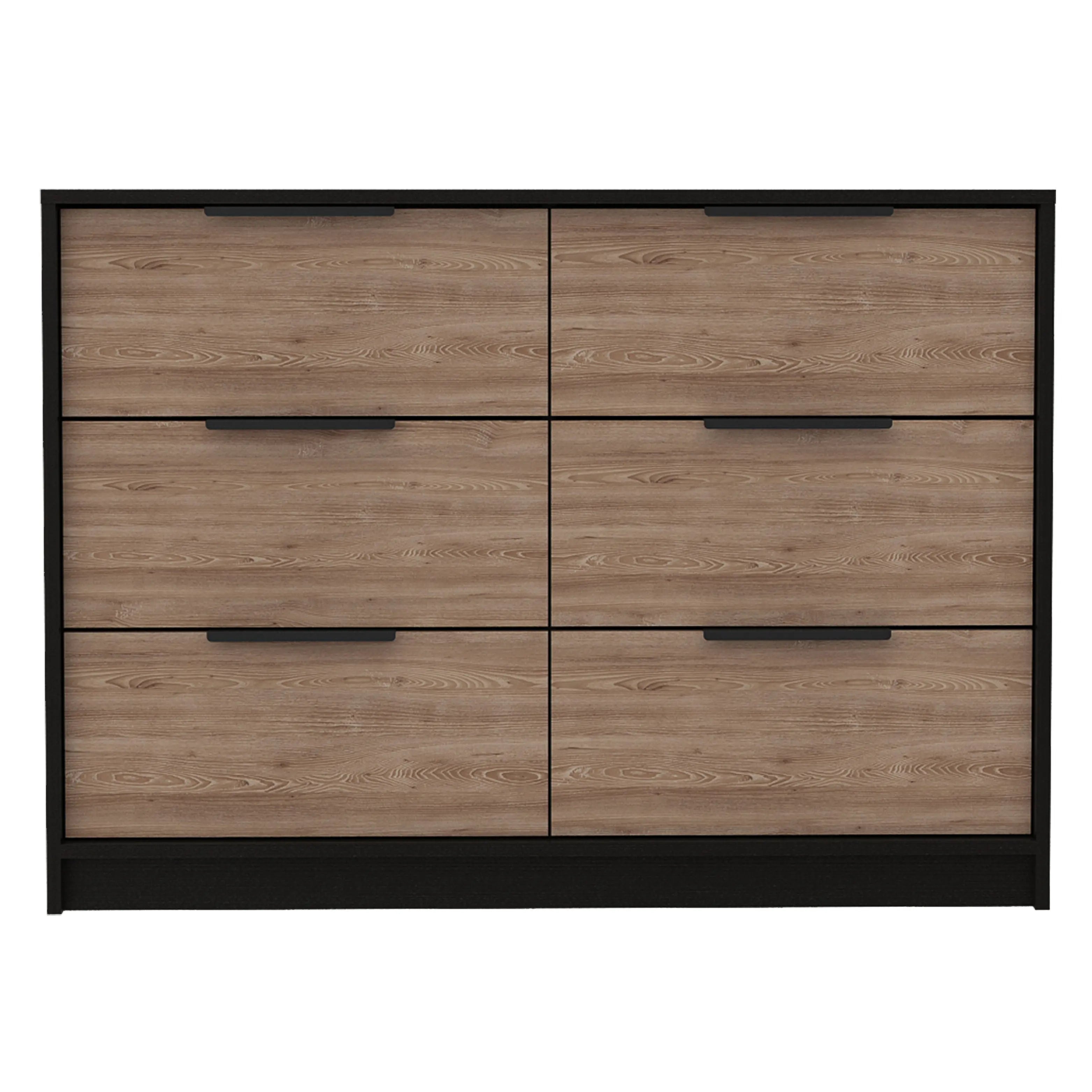 42" Brown and Black Six Drawer Double Dresser Homeroots Bed & Bath