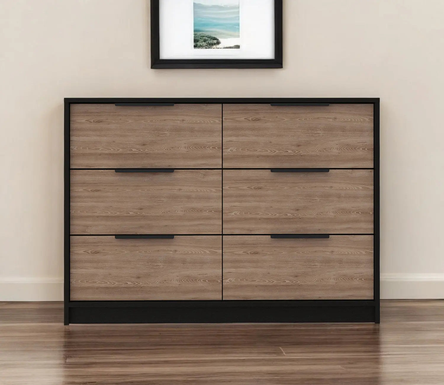 42" Brown and Black Six Drawer Double Dresser Homeroots Bed & Bath