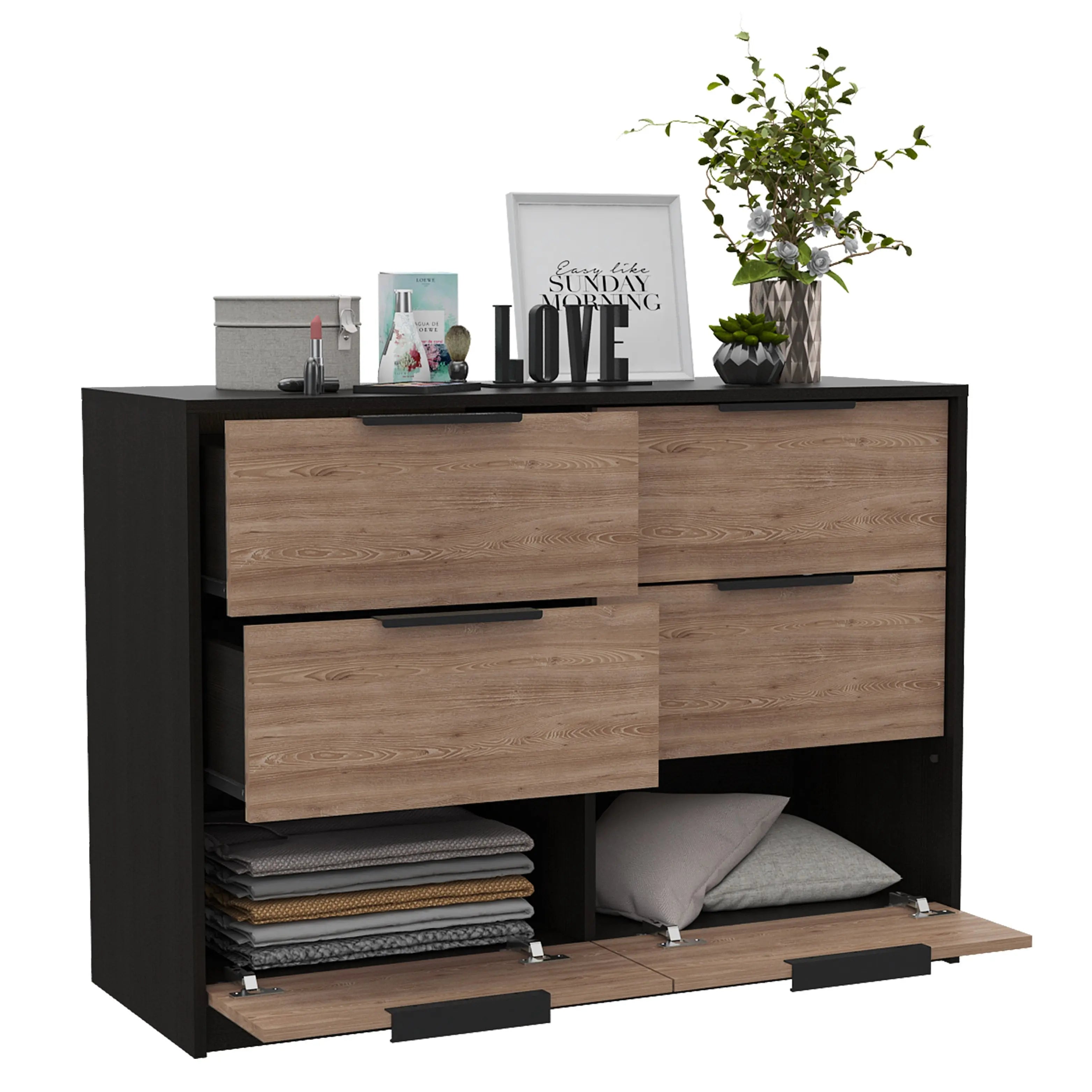 42" Brown and Black Six Drawer Double Dresser Homeroots Bed & Bath