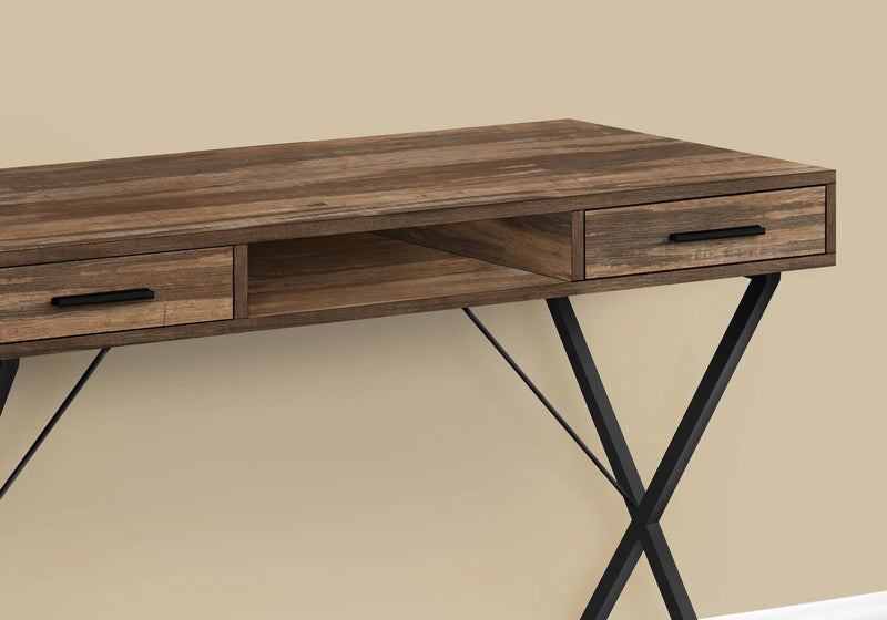 42" Brown and Black Wood and Metal x-Shape Computer Desk With Two Drawers Homeroots Office