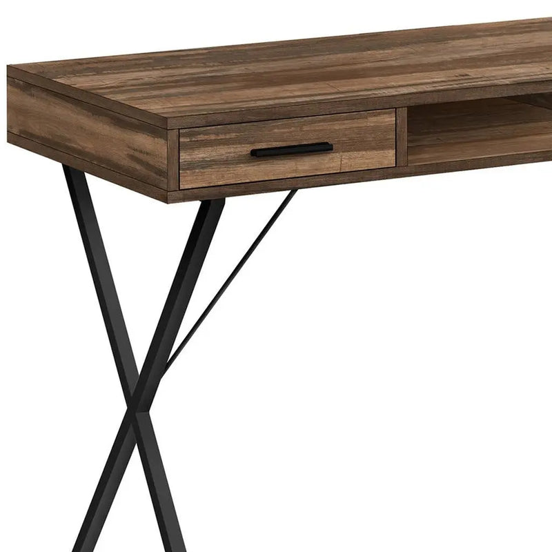 42" Brown and Black Wood and Metal x-Shape Computer Desk With Two Drawers Homeroots Office