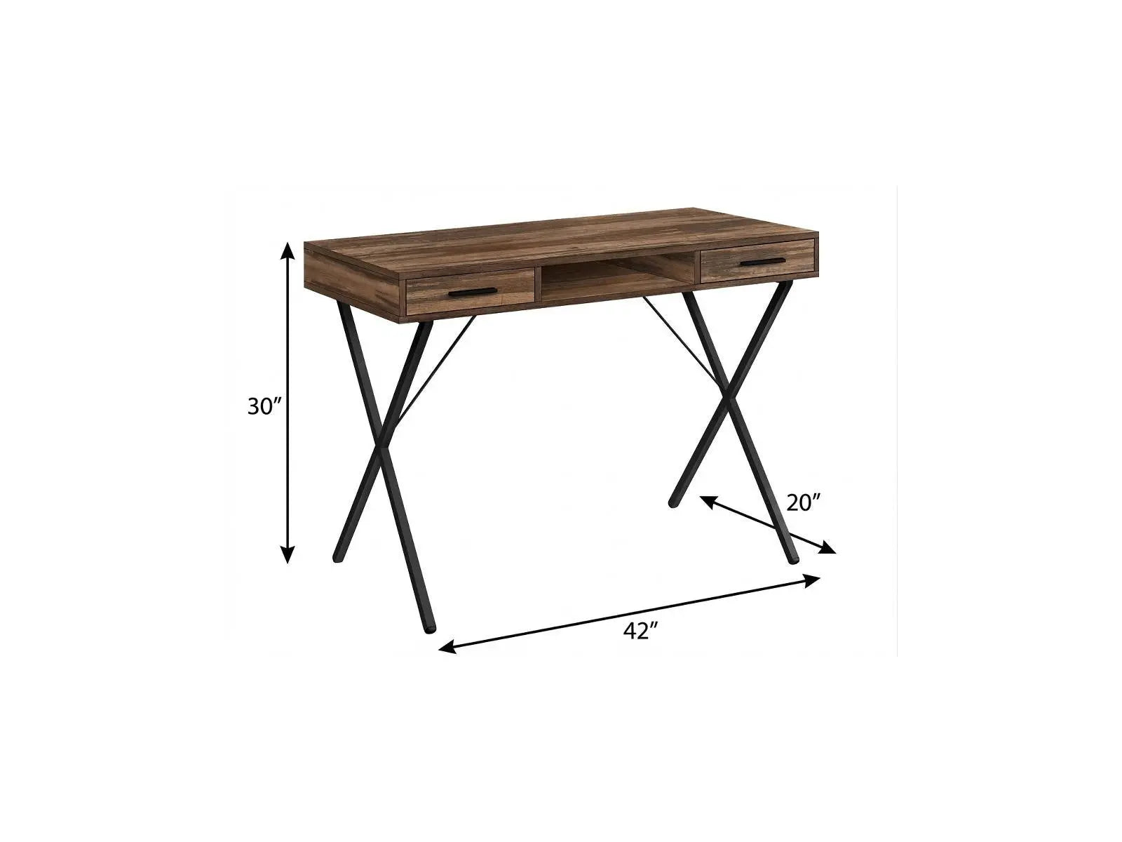 42" Brown and Black Wood and Metal x-Shape Computer Desk With Two Drawers Homeroots Office
