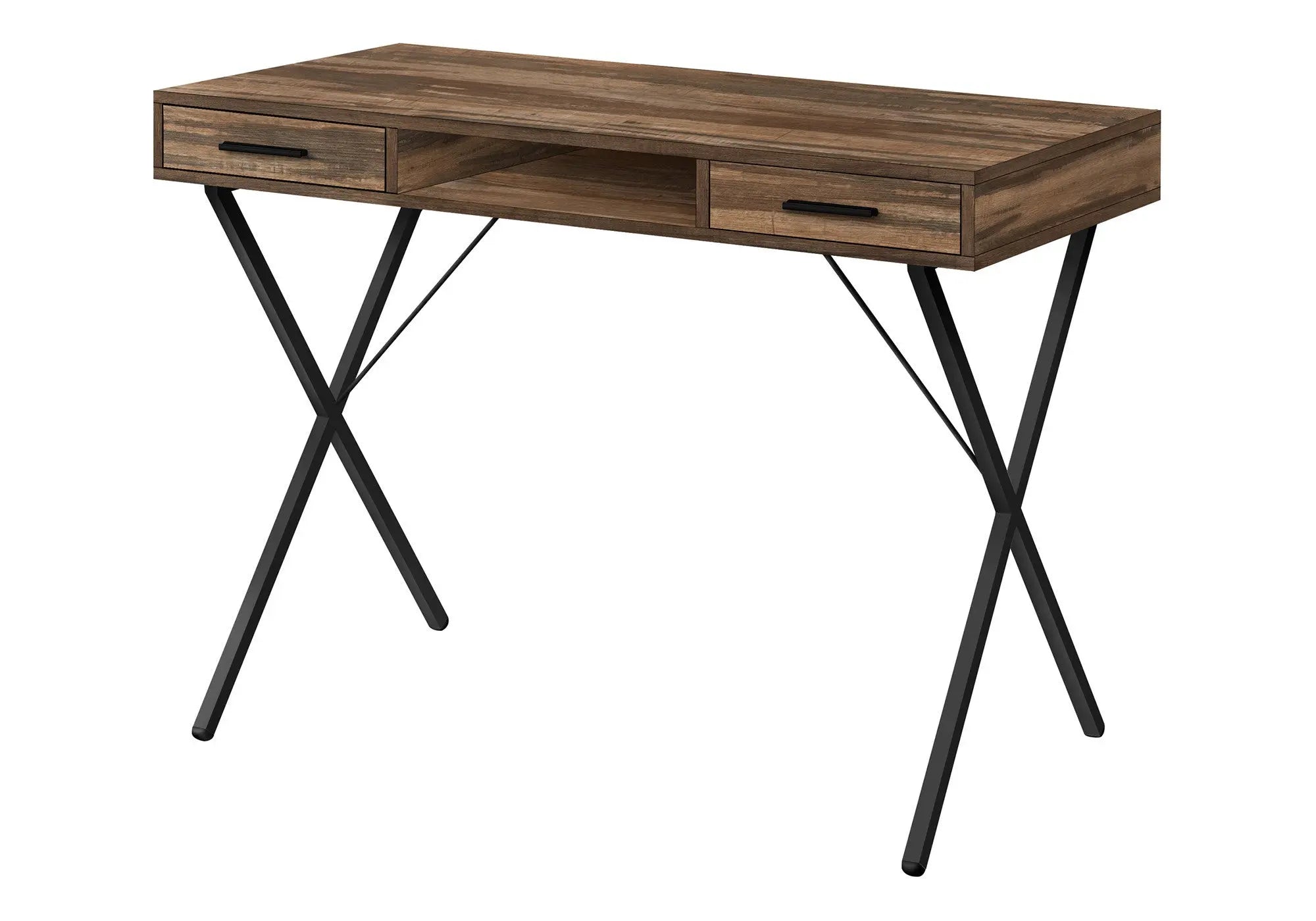 42" Brown and Black Wood and Metal x-Shape Computer Desk With Two Drawers Homeroots Office