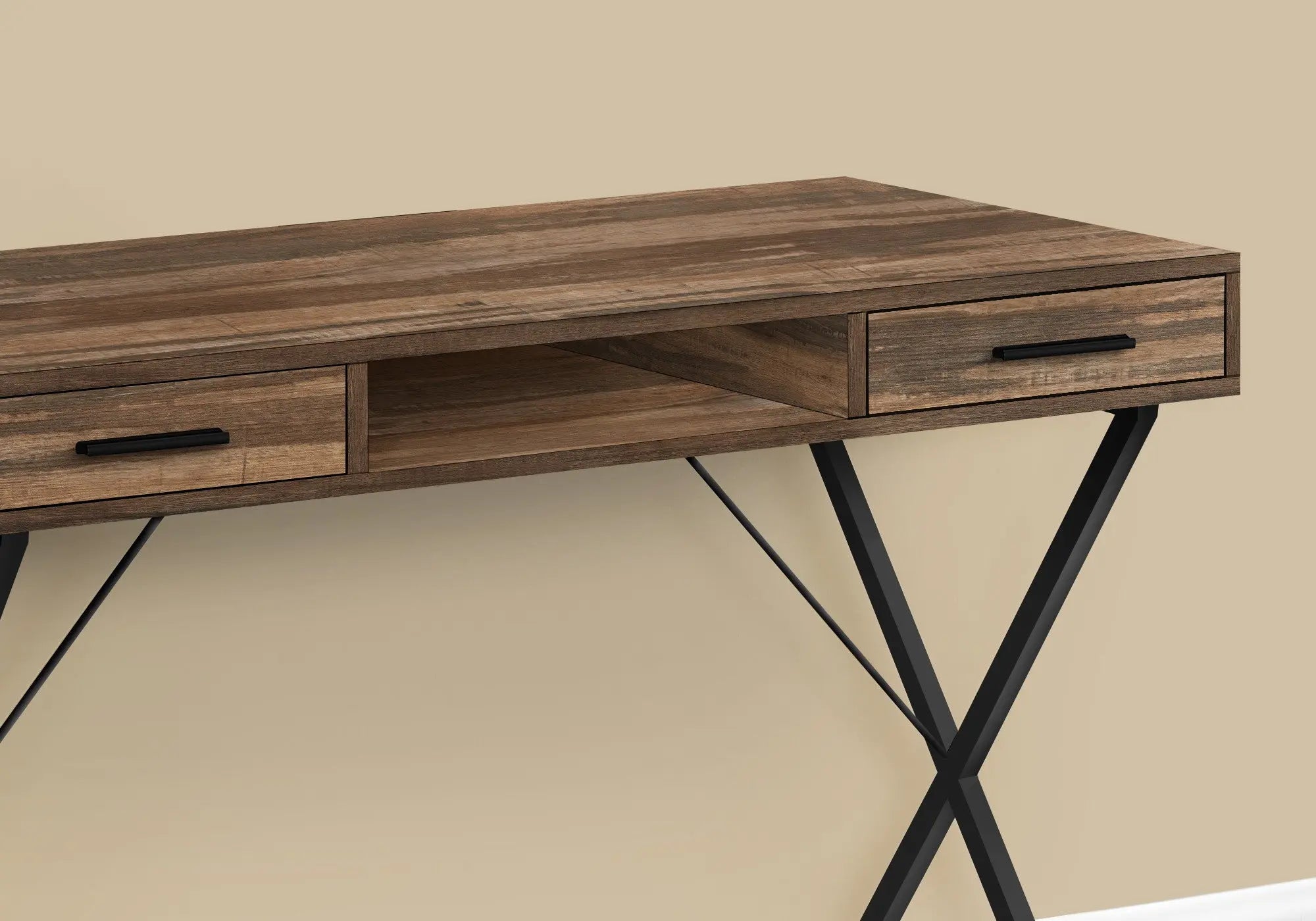 42" Brown and Black Wood and Metal x-Shape Computer Desk With Two Drawers Homeroots Office