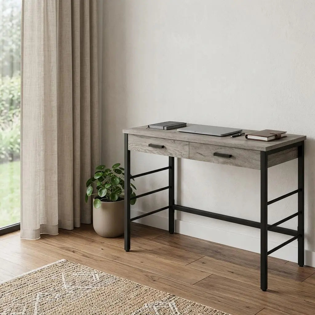 42" Brown and Black Writing Desk With Two Drawers Homeroots Office