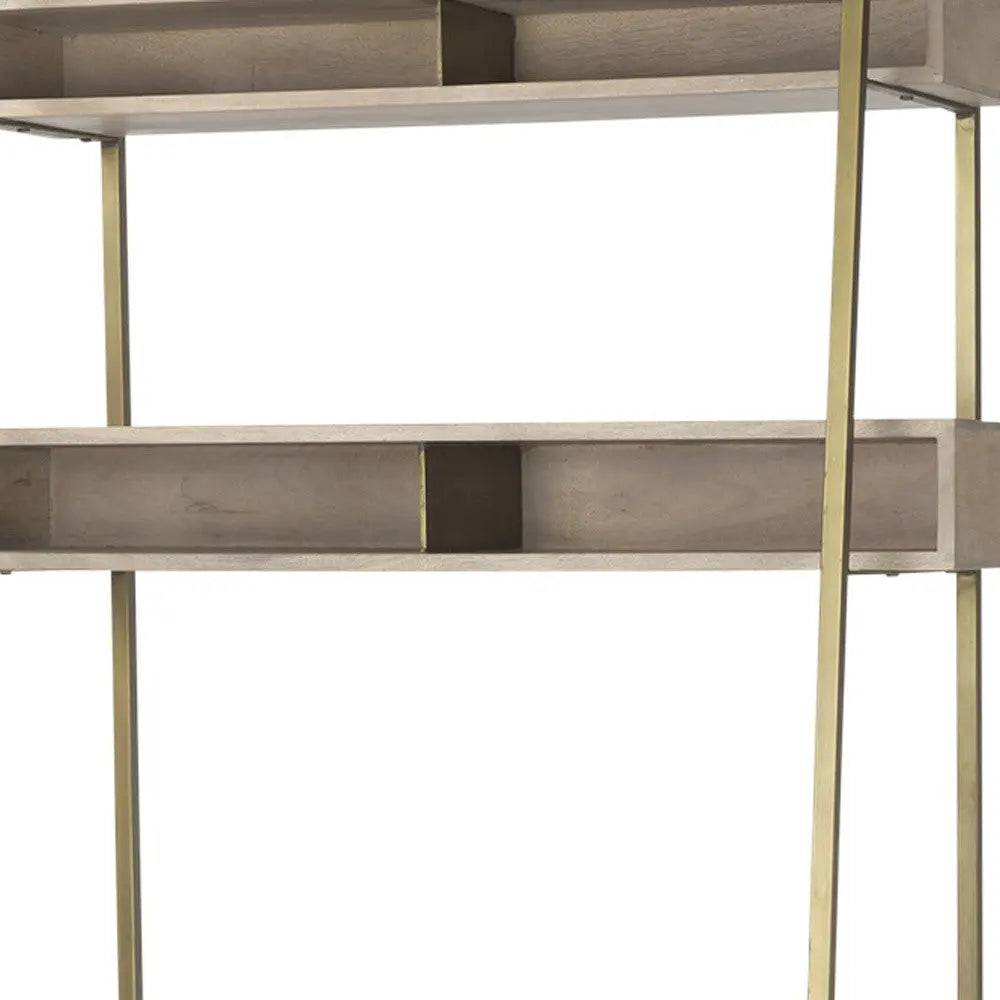 42" Brown and Gold Solid Wood and Metal Sled Ladder Desk Homeroots Office