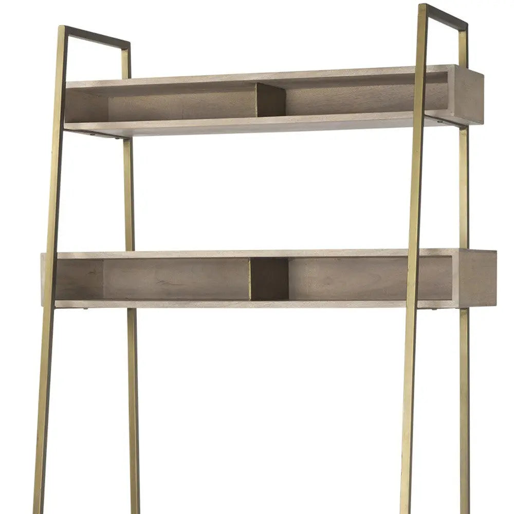 42" Brown and Gold Solid Wood and Metal Sled Ladder Desk Homeroots Office