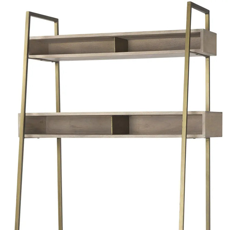 42" Brown and Gold Solid Wood and Metal Sled Ladder Desk Homeroots Office