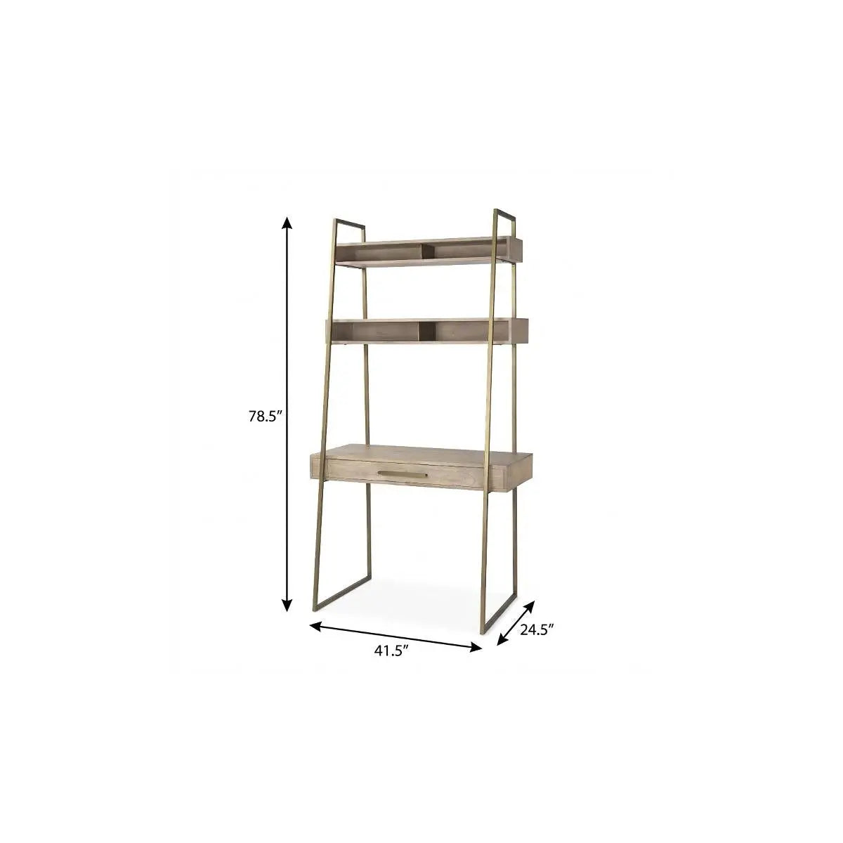 42" Brown and Gold Solid Wood and Metal Sled Ladder Desk Homeroots Office