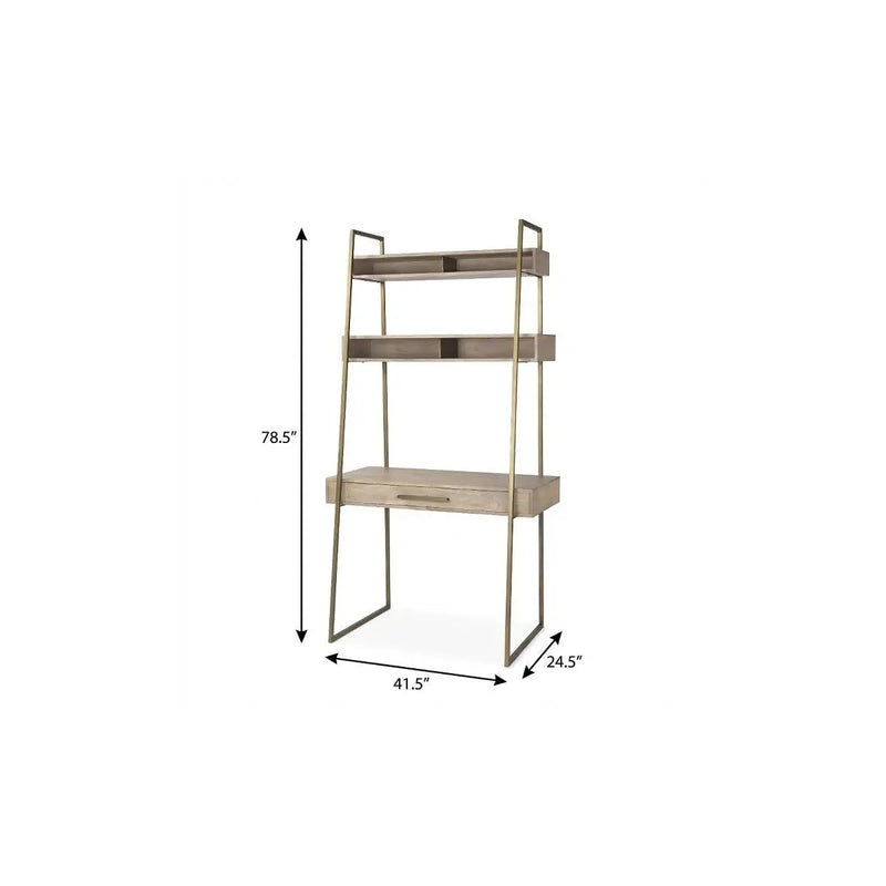 42" Brown and Gold Solid Wood and Metal Sled Ladder Desk Homeroots Office