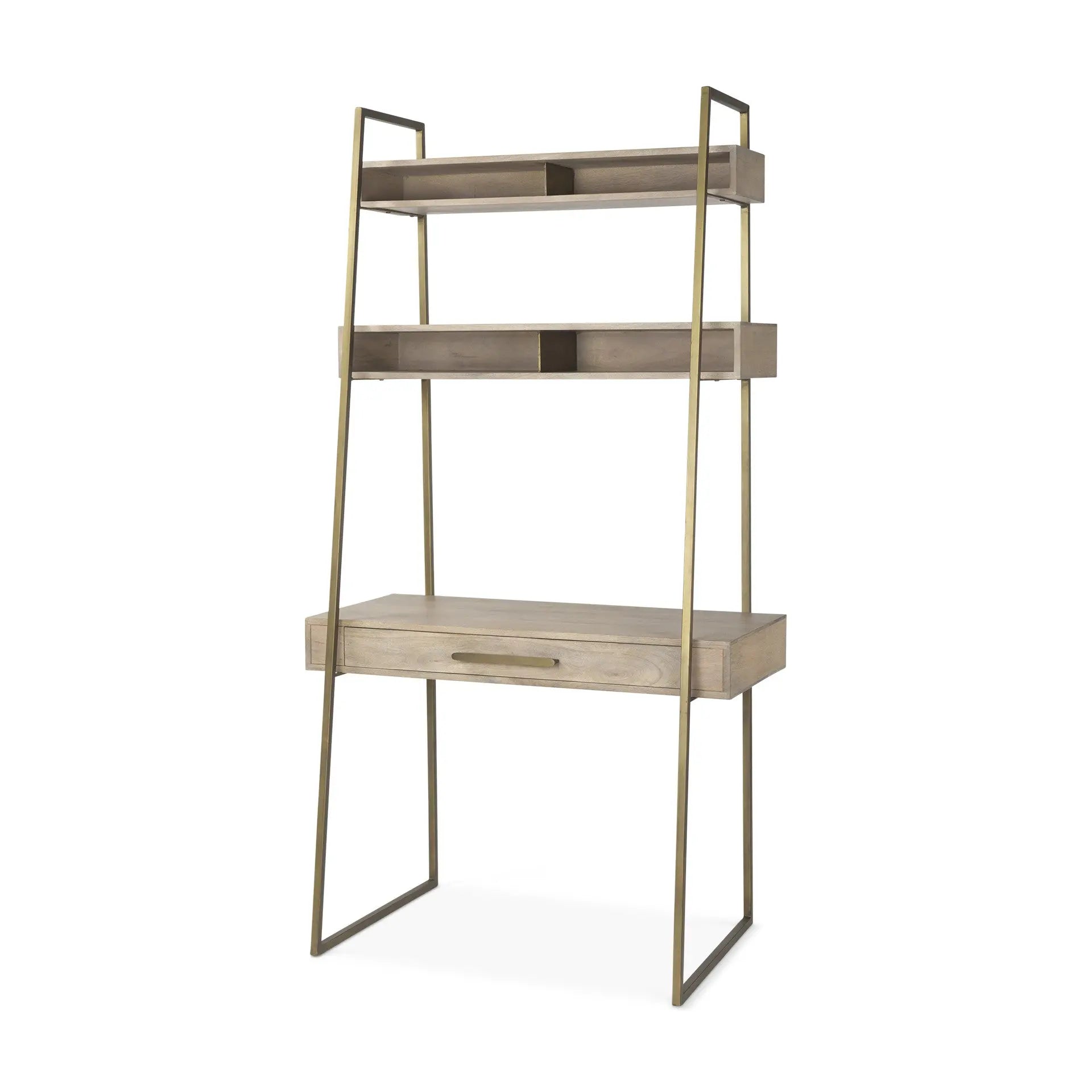 42" Brown and Gold Solid Wood and Metal Sled Ladder Desk Homeroots Office