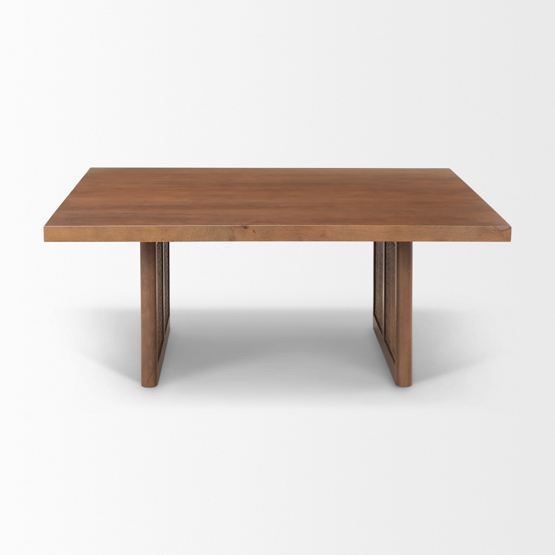42" Brown and Natural Solid Wood and Wicker Square Double Pedestal Coffee Table - GreatEagleInc